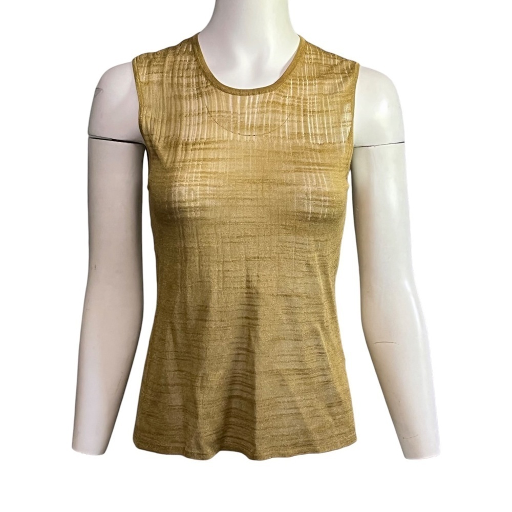 Emanuel Ungaro Vintage Tank Top Taupe Metallic Gold Knit Crew Neck Size M
